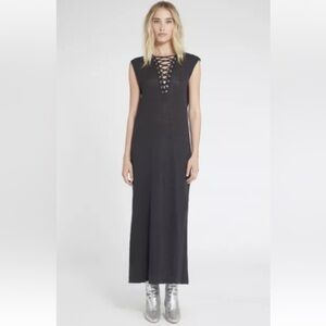 IRO Daisy Linen Maxi Dress Black Lace-up Front Bohemian Casual Women’s Medium
